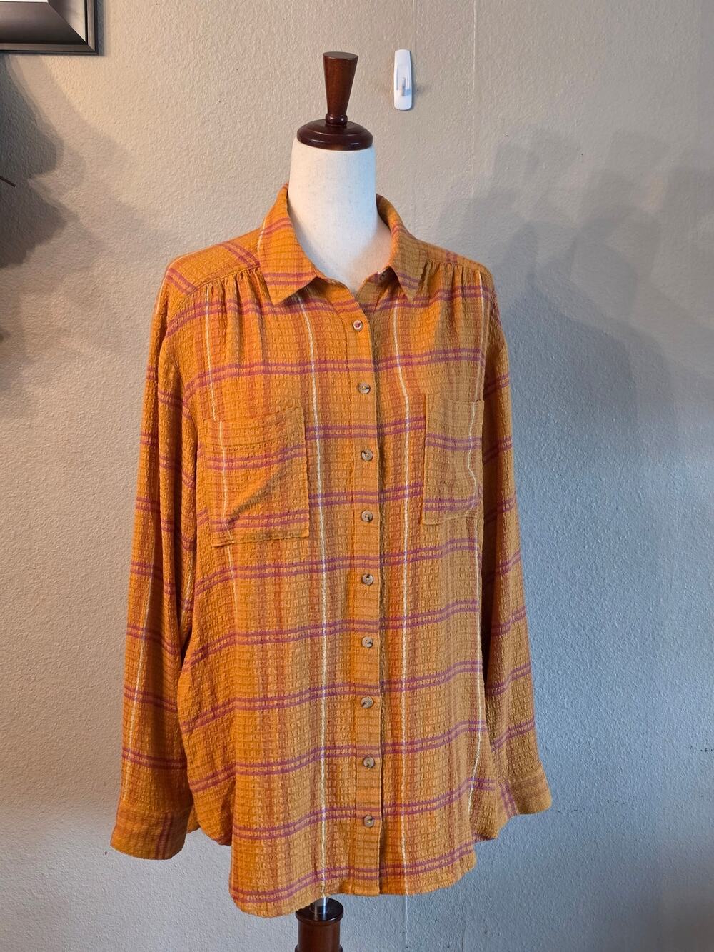 Pilcro Anthropologie Hadley Relaxed Plaid Buttondown Shirt SZ Large Oversized